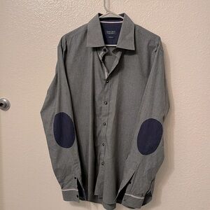 Zara Man! Long sleeve XXL, gray with elbow design, blue/white details.